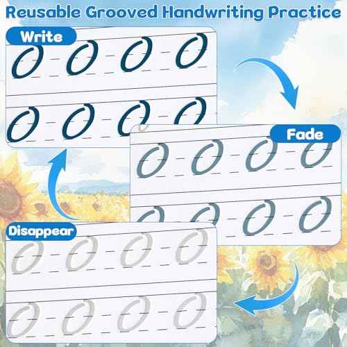 chiazllta 8 Pack Grooved Cursive Handwriting Workbook with Disappearing Ink Pens Magic Grooved Cursive Reusable Handwriting Practice Books Copybooks for Kids Beginners Learning Activities Supplies