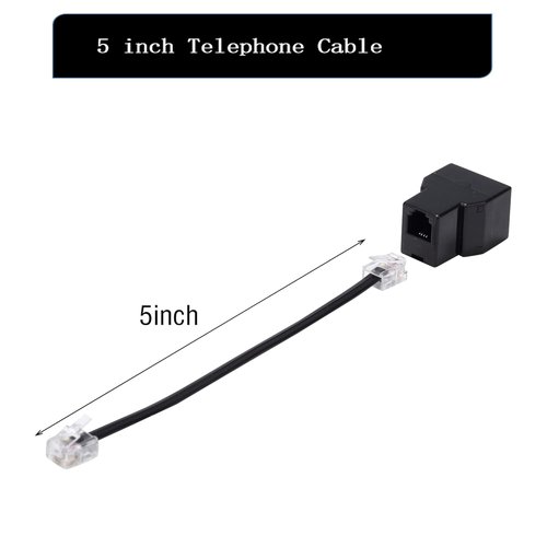 Phone Line Splitter - RJ11 6P4C Plugs for Telephones & Fax Machines | Black 2-Pack