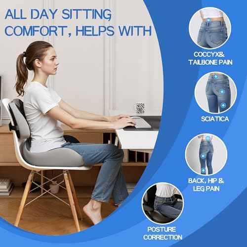Benazcap X Large Memory Foam Seat Cushion Lumbar Support Pillow for Sciatica & Tailbone Pressure Relief Coccyx Pad for Office Chair, Wheelchair, Car, Home, Office