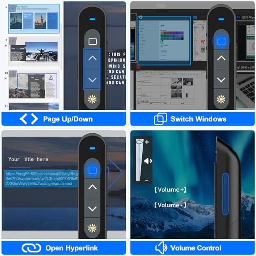 DinoFire Black USB-C Wireless Presentation Remote Clicker with Red Pointer for Mac & PC