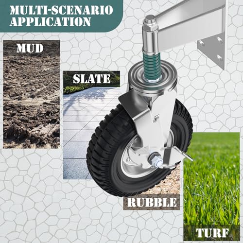 Gate Wheel with Brake, 8 Inch Wheel Diameter, 15.4 Inch Height, Suit for Metal Tube & Wooden Gates, 700lbs Capacity, Spring-Loaded Heavy Duty Rubber Casters, Silver