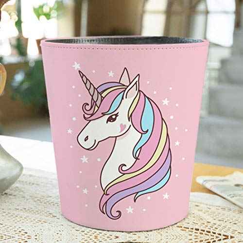 10L Wastebasket Retro Decorative Trash Can Waterproof PU Leather Wastebasket Without Lid Girl's Wastebasket Unicorn Wastebasket for Kitchen, Office, Living Room, Bedroom