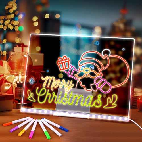 Led Note Board with 7 Color Markers, 13.7"X10" Acrylic Dry Erase Led Drawing Board with Stand Gifts for Halloween, Christmas, New Year, Birthdays, Weddings