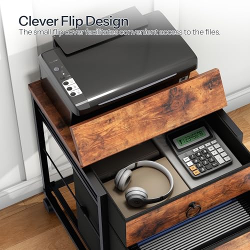 HOOBRO 2-Drawer File Cabinet with Rustic Brown Accent — Mobile A4/Letter Filing & Printer Stand BF21WJ01G1