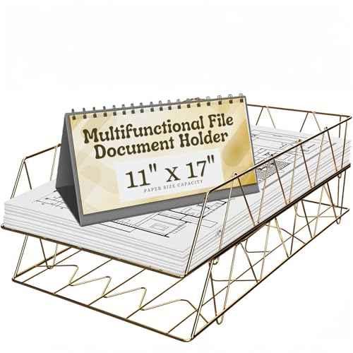 Performore 2 Pack of 11x17 Gold Stackable Wire Desk Trays, Paper Tray Organizer for Desk, Multifunctional File Document Holder and Storage for Office Desktop Organization and Accessories