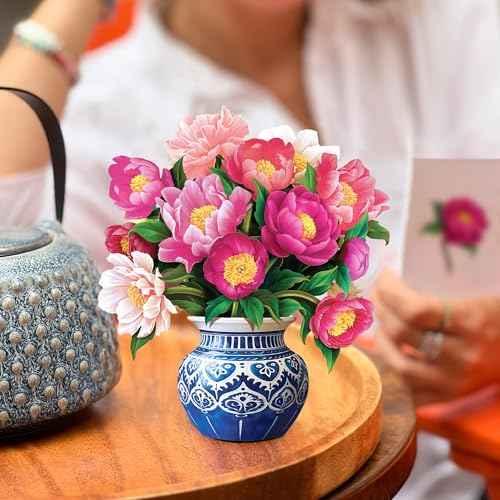 Freshcut Paper Pop Up Cards, Mini Peony Paradise, 6 Inch Mini Sized Forever Flower Bouquet 3D Popup Greeting Cards, Birthday Cards, Thank You Card, Blank Notecard & Envelope