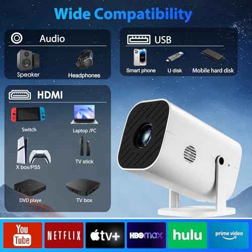 Mini Projector for iPhone, 1080P Small Projector (Built-in Bluetooth 5.3 And Speaker), Supports 4K, 210¡Æ Rotatable, Home Video Projector, Compatible With Smartphone/TV Stick/PS5/Computer/HDMI/USB