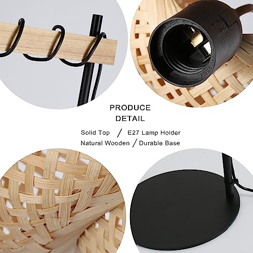 Bamboo Floor Lamp for Living Room, Boho Hand-Worked Woven Cake Lampshade Standing Lamp with Foot Switch, Industrial Black Tall Floor Light Decoration for Bedroom, Farmhouse