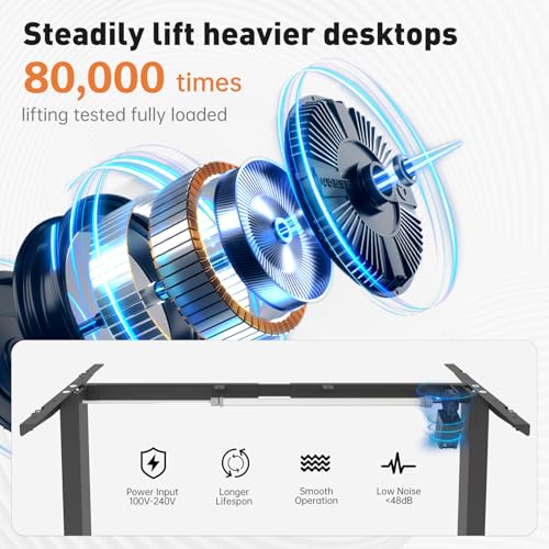 Standing Desk Frame, Stand up Desk Frame Workstation, Electric Adjustable Legs, 3 Memory Height Settings, with Cable Management Tray, 4pcs Headphone Hook