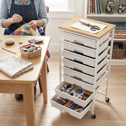 Labuk 8-Drawer Rolling Storage Cart with Wood Top and Wheels