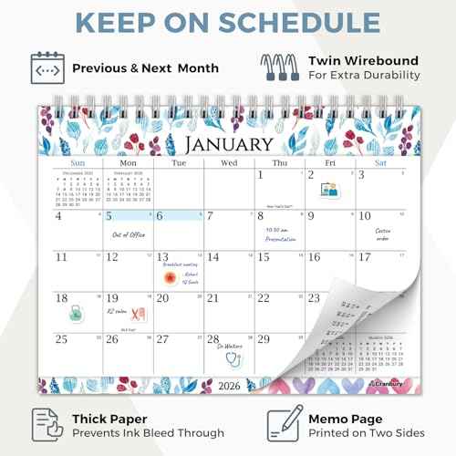 CRANBURY Small Desk Calendar 2025-2026, Standing Flip 8x6", (Seasons) Use Now to Dec 2026, Compact Stand-Up Desktop Calendar with Large Squares, Notes Section, Includes 234 Stickers