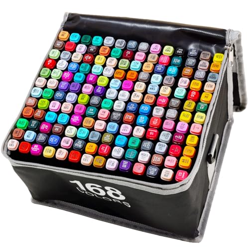 168 Colors Alcohol Markers, Dual Tip Permanent Art Markers with Black Suitcase, For Adults Coloring, Sketching, Card Making and DIY Patinting