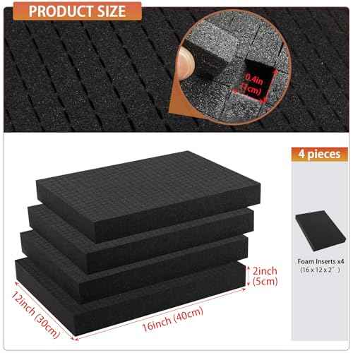 Pre-Cubed Pick & Pluck Foam Sheets - 4-Pack (16"x12"x2") Polyurethane Apart Insert Pads Liners for Toolboxes, Storage Drawer and Crafts