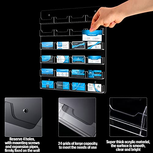 Lincia 24 Pockets Business Card Holder Wall Mount Multi Pockets Business Card Holder Display Rack Horizontal Clear Acrylic Display Documents Brochures Hanging Organizing for Office