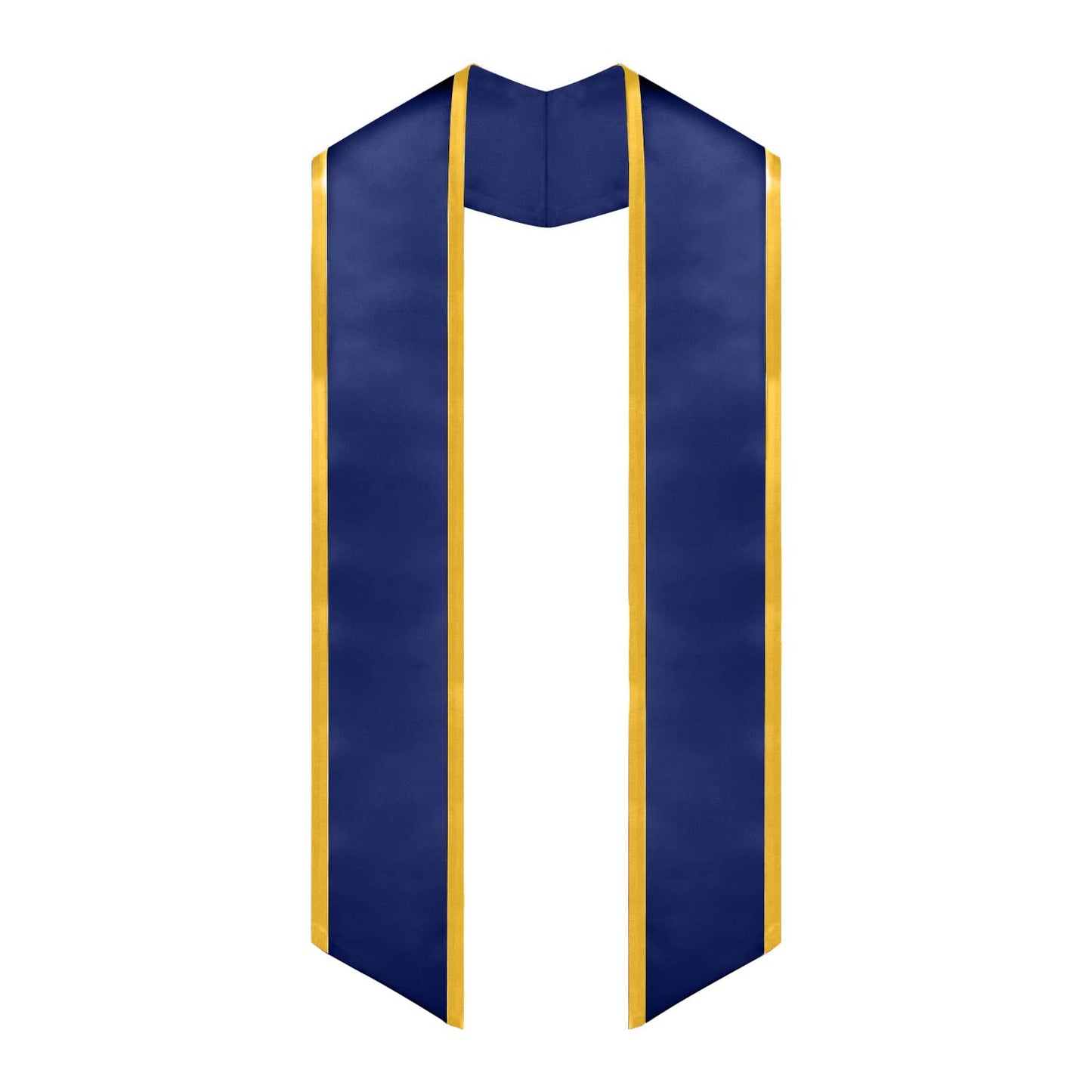 Endea Graduation Plain Honor Stole With Trim Color & Angled End Adult Unisex 72" (Navy Blue/Gold)
