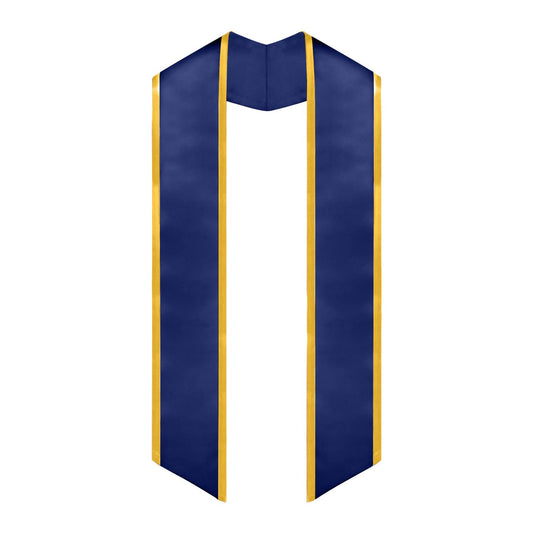 Endea Graduation Plain Honor Stole With Trim Color & Angled End Adult Unisex 72" (Navy Blue/Gold)