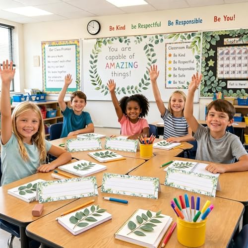 Eucalyptus Tent-Style Nameplates for Desk, 48 Pack, 9 x 3 Inches - Classroom Student Labels