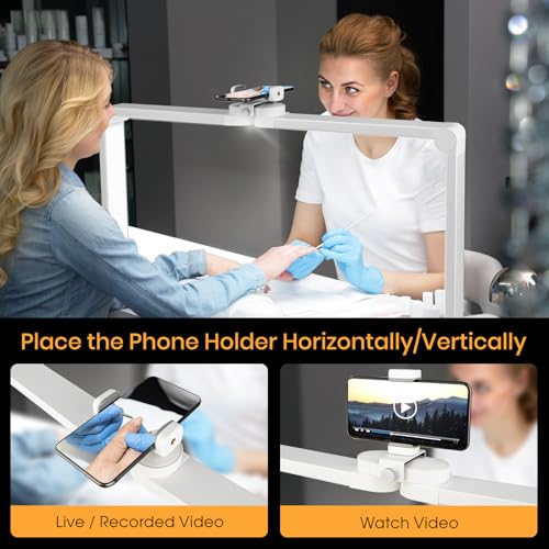 Foldable Nail Desk Lamp with Phone Holder, 456 LEDs 3-Color Adjustable (3000K-6000K), 40W for Manicure, Live Streaming & Charging