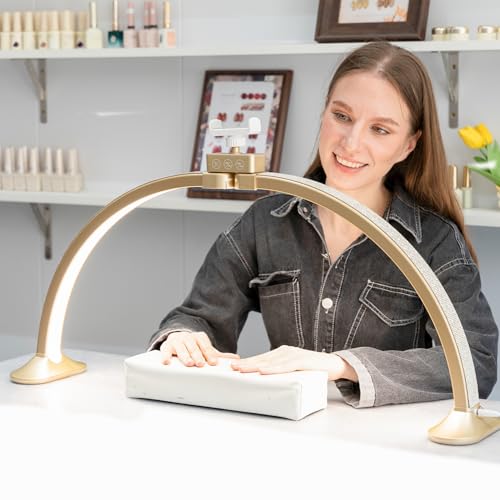 Nail Light for Desk,Half Moon Light LED for Tech Nail Desk Lamp with Phone Stand Foldable Adjustable Dimmable Half Moon Lamp for Lash Beauty Tattoos Crafts