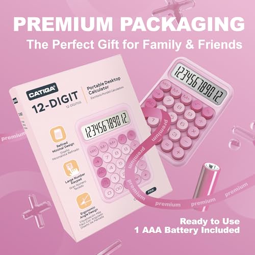 Pink Mechanical Switch Calculator with Large LCD & Big Buttons - Office & School Desk Accessory