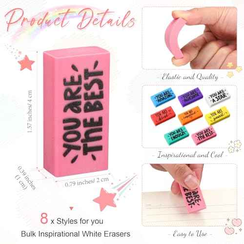PerKoop Inspirational Colorful Erasers Bulk Small Motivational Pencil Erasers You are Awesome Operation Christmas Gifts for Kids Students Teachers Classroom Office Xmas Supplies(150 Pcs)