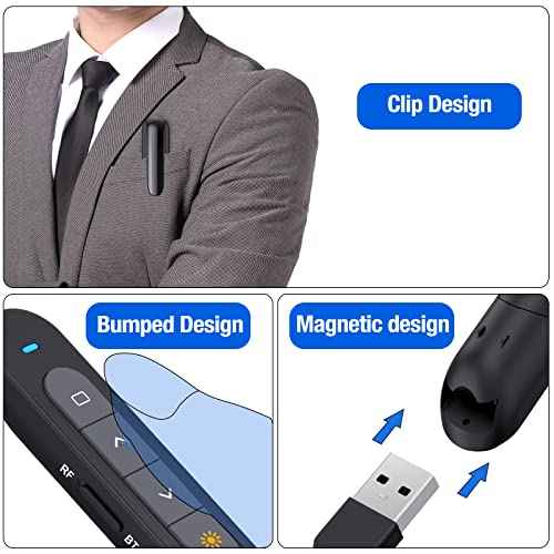 Presentation Clicker Compatible with Bluetooth and RF 2.4GHz Dual Modes Red Light, Wireless Presenter Remote Control for Powerpoint Presentations Pointer Slide Clicker for Mac Computer Powered by AAA