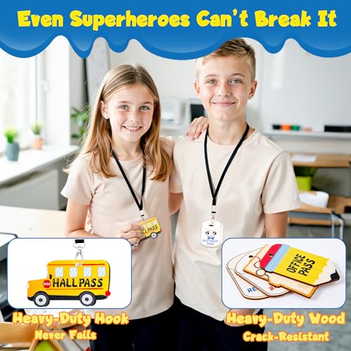 Black Classroom Hall Passes for Teachers, 6 Pack Durable Student Lanyards