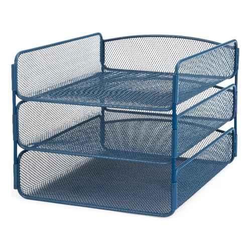 Safco Onyx Mesh 3 Tray Desktop Organizer 3271BU, Blue Powder Coat Finish, Durable Steel Mesh Construction