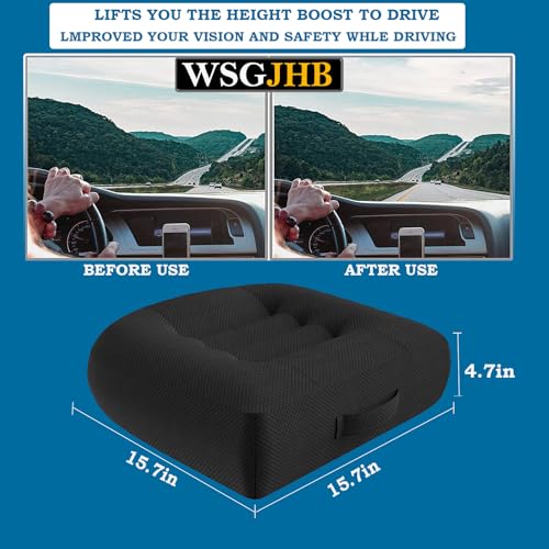 WSGJHB Car Booster Seat Cushion for Short Drivers, Black - Posture & Visibility