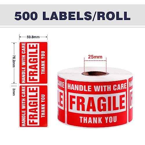 10 Rolls Fragile Stickers for Shipping 3 x 2 Inch 5000 Labels for Moving Boxes Handle with Care Sticker for Packing Small Business, Permanent Adhesive Fragile Labels (10 Roll, 500 Labels/Roll)