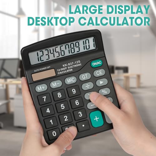 YesBes 5 Pack Solar & Battery Dual Power 12-Digit Desktop Calculators with Large LCD Display