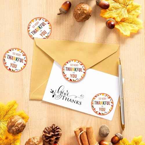 Happy Thanksgiving Stickers - 2 Inch 60PCS Fall Thank You Stickers So Very Thankful for You Sticker Fall Sticker for Adults Envelope Seals Cards Thanksgiving Party Favor Supplies (Maple Leaf)