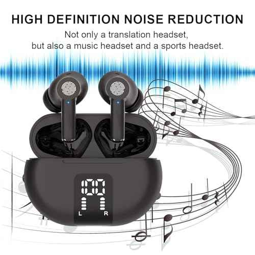 Translation Earbuds Real Time AI Translator Earbuds Support 144 Languages 3-in-1 Instant Voice Translation with Bluetooth and APP Fit for iOS & Android for Travel Business(Dark Black)