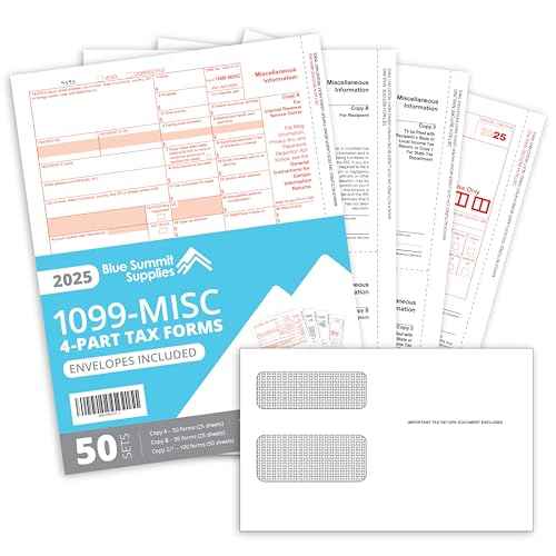 Blue Summit 1099 MISC Forms 2025 with Envelopes, 1099-MISC 4 Part Tax Forms Kit, 50 Vendor Kit of Laser Forms, Compatible with QuickBooks and Accounting Software, 50 Self Seal Envelopes Included