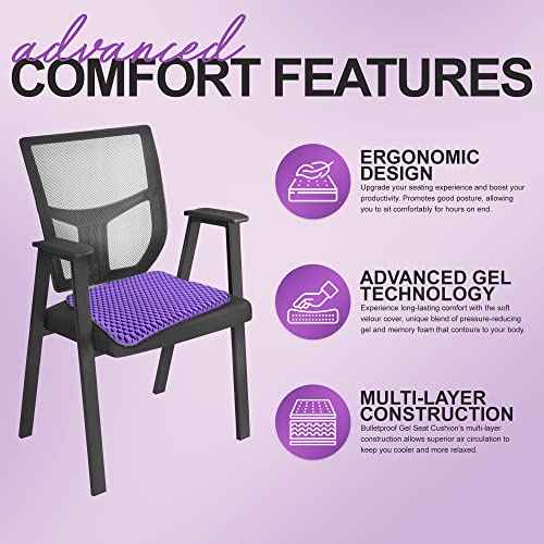 Bulletproof Gel Seat Cushion | Ultra Soft Large Cushion with Cooling Gel Pad & Padded Cover | Orthopedic Cushion for Pressure Relief and Sitting Sores | Seat Cushion for Seniors, Car & Office