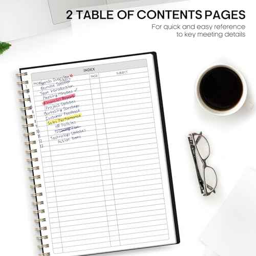 6 Pack of Meeting Notebook for Work Organization - Work Planner Notebook with Action Items, Agenda Planner for Note Taking, 160 Pages (6.9" X 9.9") Project Organizer for Men & Women - Black