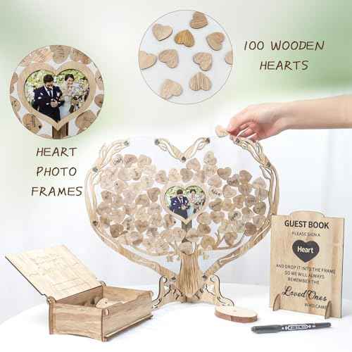 Heart Wedding Guest Book Alternative, Rustic Wooden Wedding Souvenirs with Heart Picture Frame, Heart Guest Book Drop Box, Personalized Decor Party Birthday
