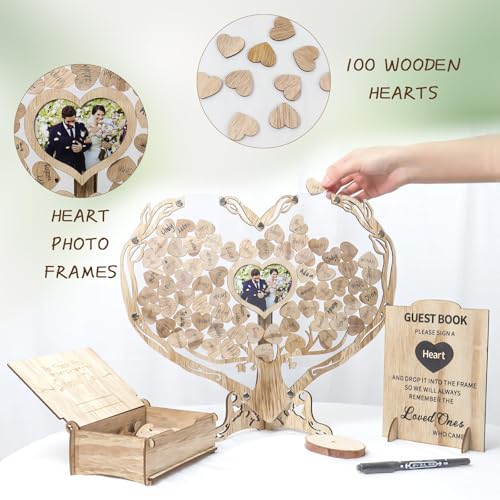 Dezhier Heart Wedding Guest Book Alternative: Rustic Wooden Heart Frame, Personalized Heart Drop Box