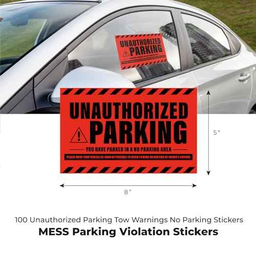 100 MESS Parking Violation Stickers - Hard to Remove - No/Unauthorized Parking Warning Stickers - Super Sticky - 8x5 in (Red, 100)