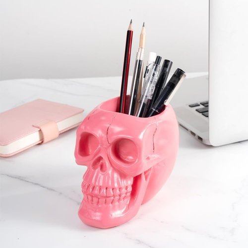 Arola Pink Skull Pen & Pencil Holder Skeleton Key Holder Makeup Brush Holder flower pot Home Office Desk Supplies Organizer Accessory