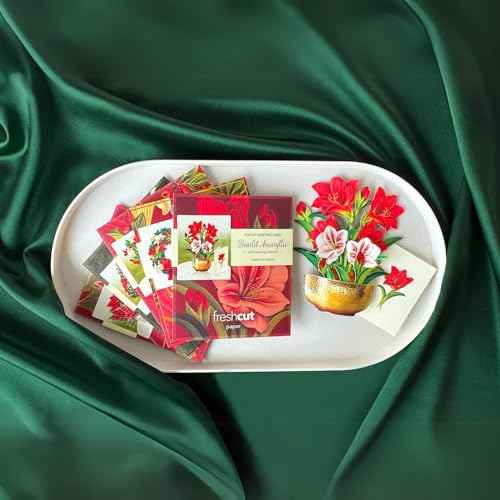 Freshcut Paper Pop Up Cards, Holiday Collection, 6 inch Mini Sized Paper Flower Bouquet 3D Popup Greeting Cards, Christmas Card, Holiday Card, Blank Notecards & Envelopes, Pack of 5