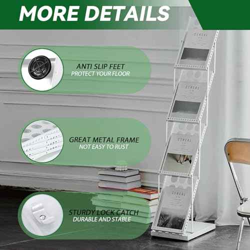 Trade Show Literature Stand Display Rack, Magazine Brochure Catalog Display Stand, Magazine Floor-Standing with Portable Oxford Bag for Office Store Exhibition Trade Show (White)