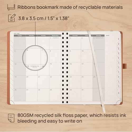 POPRUN 2026 Planner - 2026 Recycled Weekly Planner [Italian Regenrated Leather - Medium Size 6.5'' x 8.5''] - 2026 Weekly Planner with Hourly Schedule, Monthly Tabs-26-WERO7-DST - Desert Brown