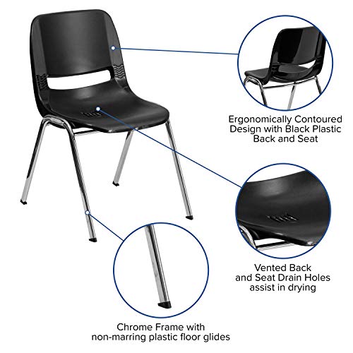 Flash Furniture HERCULES Series 440 lb. Capacity Kid's Black Ergonomic Shell Stack Chair with Chrome Frame and 14" Seat Height