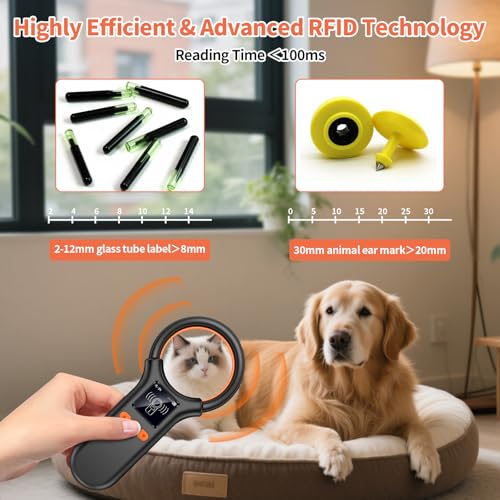 KUIIYER Pet Microchip Scanner, Rechargeable RFID EMID FDX-B (ISO 11784/11785) Micro Chip Reader with LCD Screen Display & 500 Storage Records, 15 Digit Pet Chip Scanner for Dog/Cat/Pig/Animal