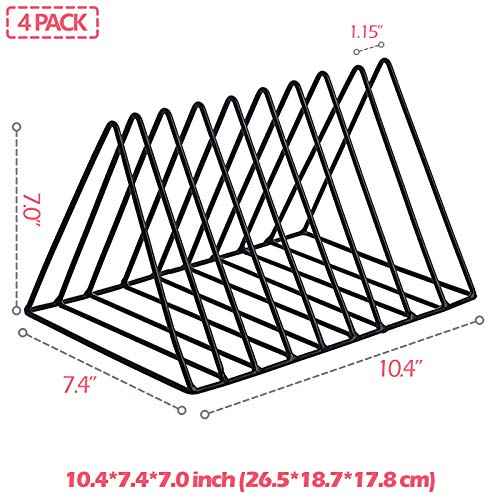 4 Pack Triangle File Storage Holder Racks Iron Desktop Magazine Organizer Metal Newspapers Folders for Office Table Desk Bookshelf Home Decoration, Black