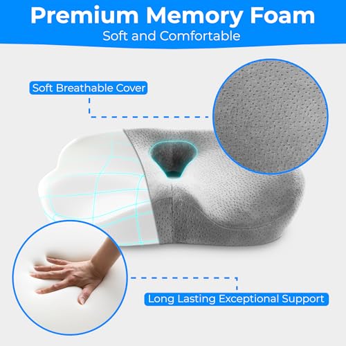 Large Memory Foam Seat Cushion for Tailbone, Coccyx & Pressure Relief ? Ergonomic Cushion for Office Chair, Car, Home & Wheelchair ? Ultimate Comfort for Long Sitting Hours ? Grey (Unisex)