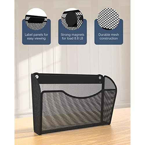 3 Pack 1-Tier Magnetic File Holder - No Drilling Installation File Organizer, Large Capacity Magnetic File Holder for Refrigerator, File Cabinets, Whiteboard, Office, Kitchen