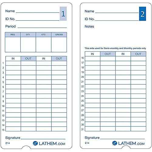 Lathem E14-100 Pack of 100 Time Cards, 2-Sided, for use with Lathem Model 400E Time Clock, 7" High
