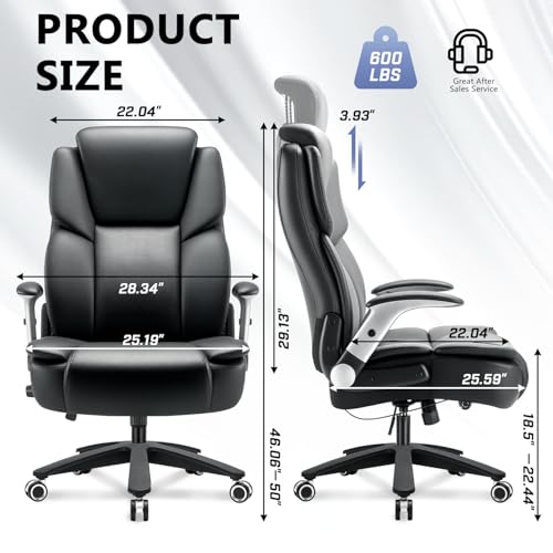 Zonelucky Black Heavy-Duty Big & Tall Office Chair, 600 lb Rated Ergonomic Desk Chair
